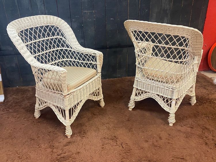  Ensemble De 10 Fauteuils De Véranda En Rotin Circa 1970/1980 Tres Bon état d'Usage 