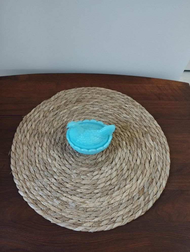 Portieux Crystal - candy box - sugar bowl in the shape of a hen in blue opaline