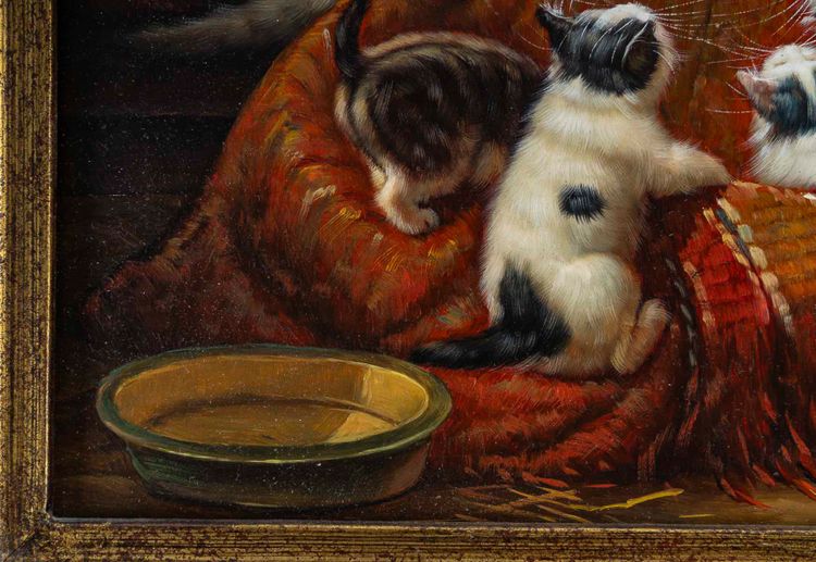 Michel Lensky Lenglard La Portée de Chatons huile sur bois XXeme siècle