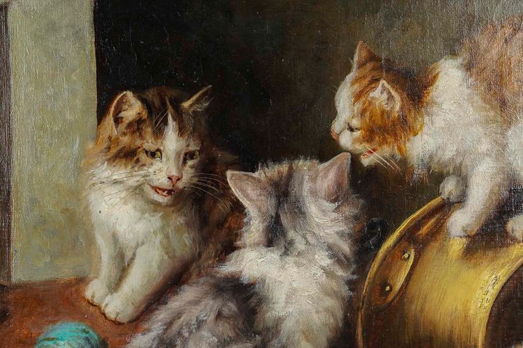 Jules Gustave Leroy (1856-1921) Giochi di gatti, olio su tela circa 1890-1900