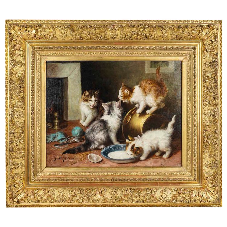 Jules Gustave Leroy (1856-1921) Giochi di gatti, olio su tela circa 1890-1900