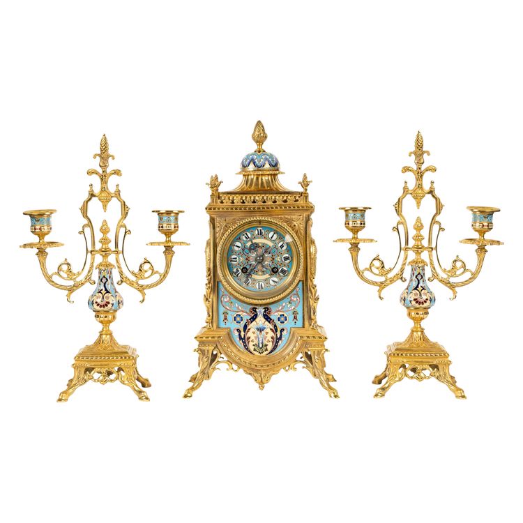 A gilt bronze and cloisonné enamel set, late 19th century