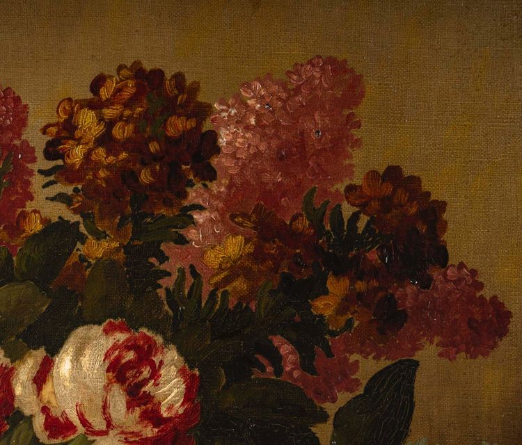 Un tableau de fleurs huile sur toile, fin XIXème siècle
