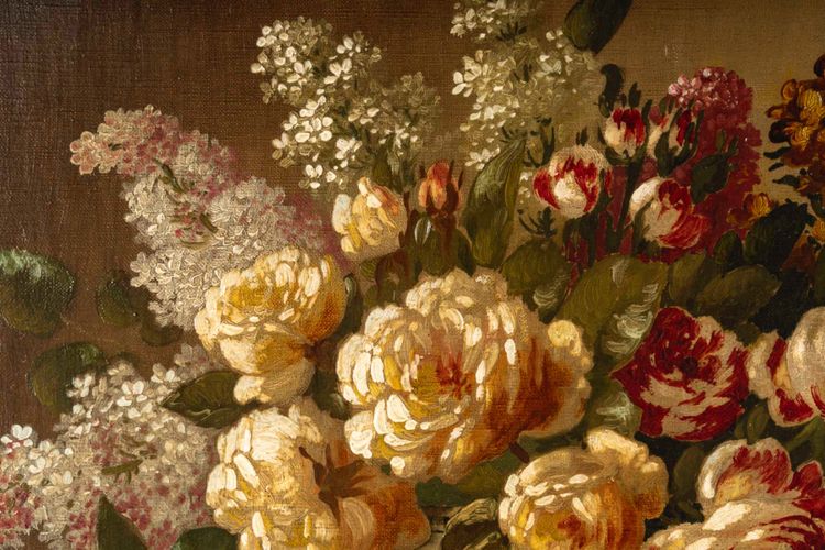 Un tableau de fleurs huile sur toile, fin XIXème siècle