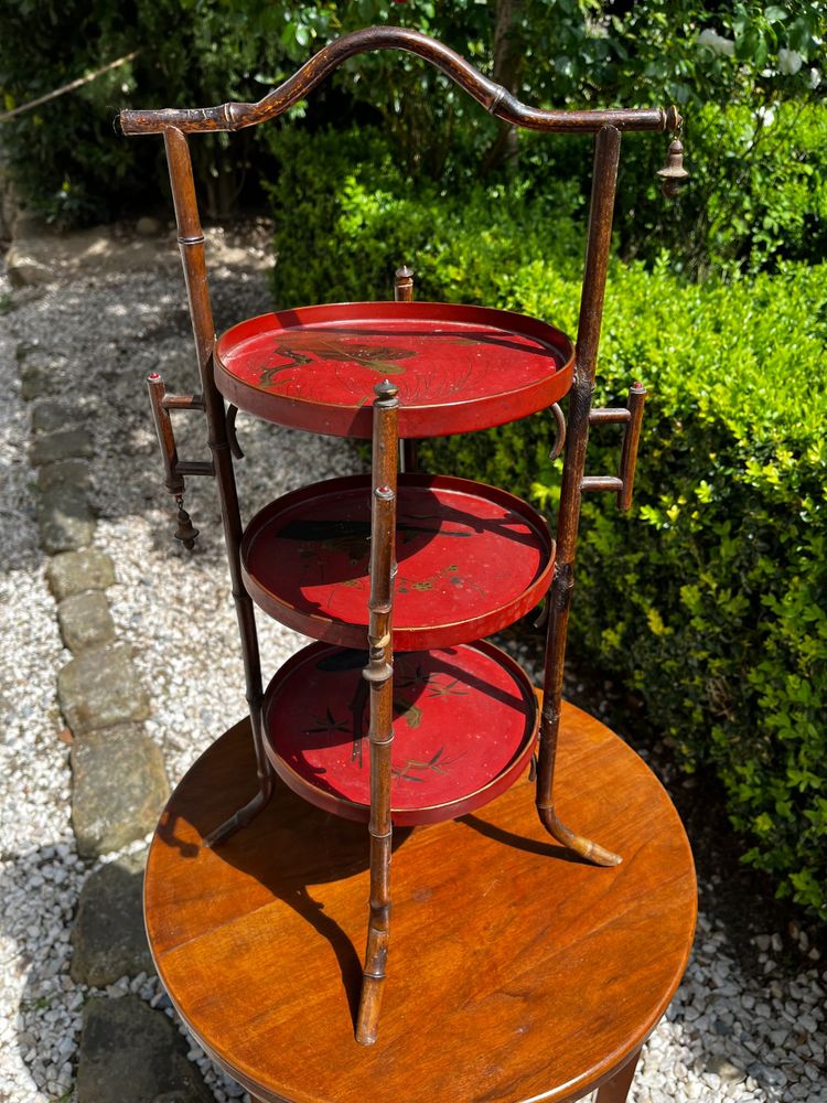 Sgabello cinese in bambù e laccato, fine XIX, inizio XX secolo