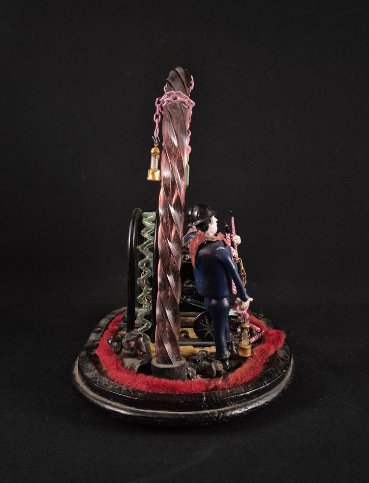 Diorama En Verre Les Mineurs Travail d'Art Populaire
