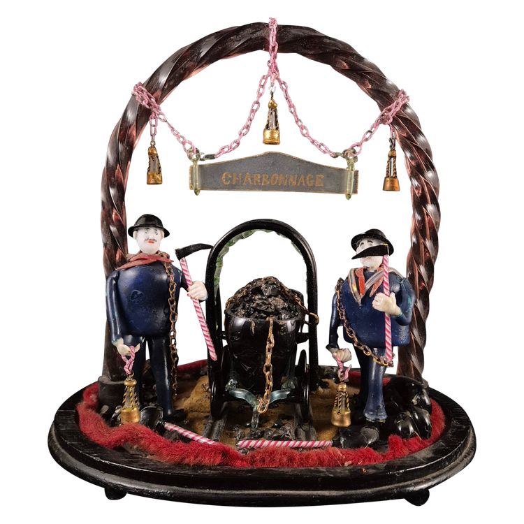 Diorama En Verre Les Mineurs Travail d'Art Populaire