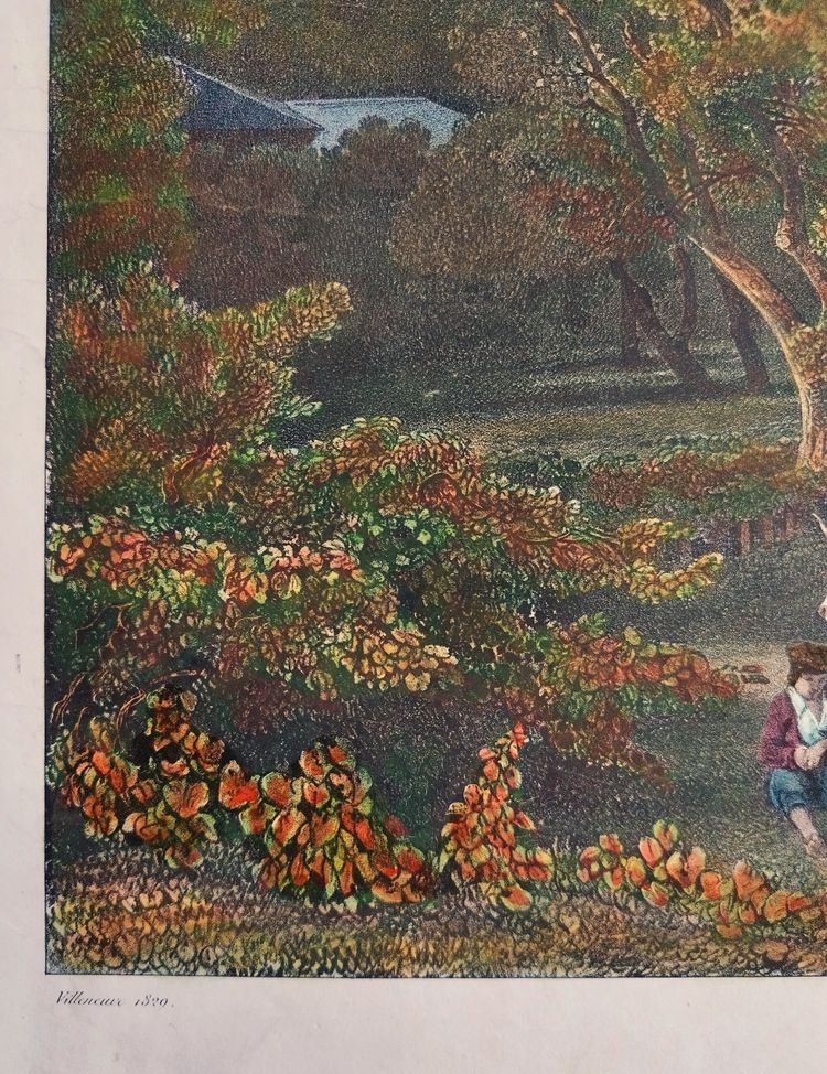 Engelmann Lithographie aquarellée Vue Du Chalet Delessert à Passy 1829
