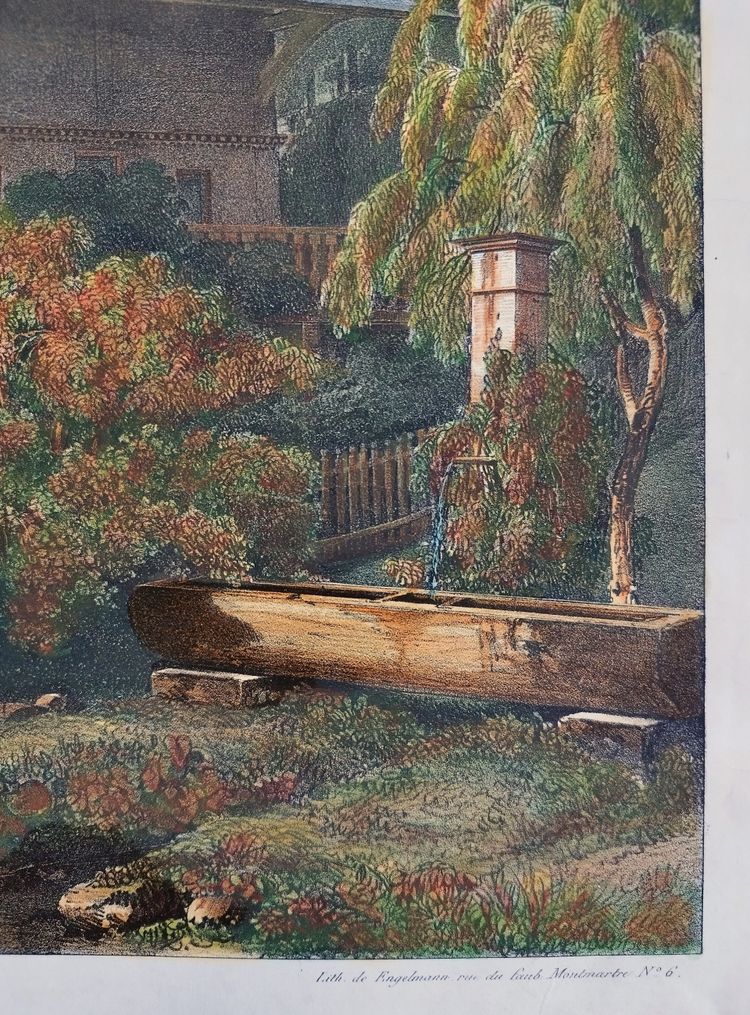 Engelmann Lithographie aquarellée Vue Du Chalet Delessert à Passy 1829