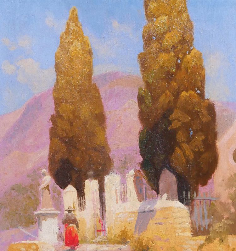Charles LIEBERT Bormes-les-mimosas, chapelle Saint-François, tableau, vers 1910-20 Var paysage