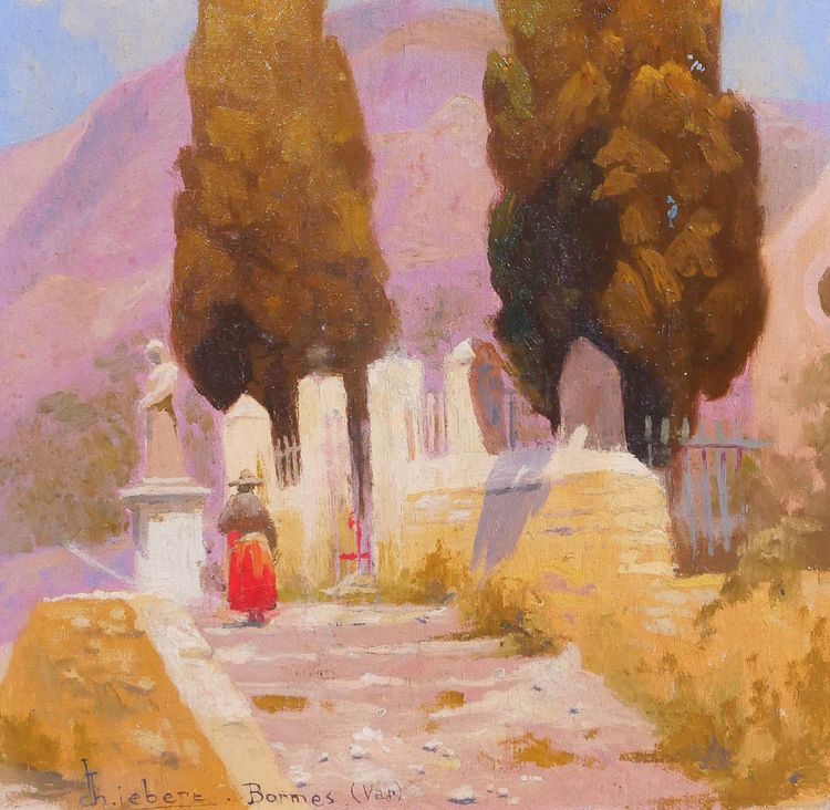 Charles LIEBERT Bormes-les-mimosas, chapelle Saint-François, tableau, vers 1910-20 Var paysage