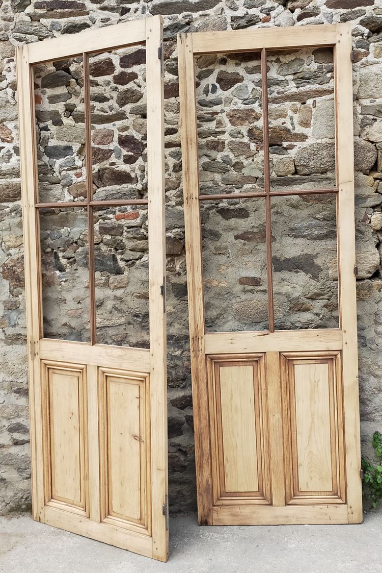 2 Portes Vitrées Anciennes à 4 Carreaux