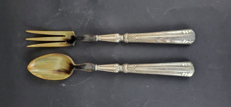 Art Deco Silver Salad Servers (Minerva Hallmark) / Horn