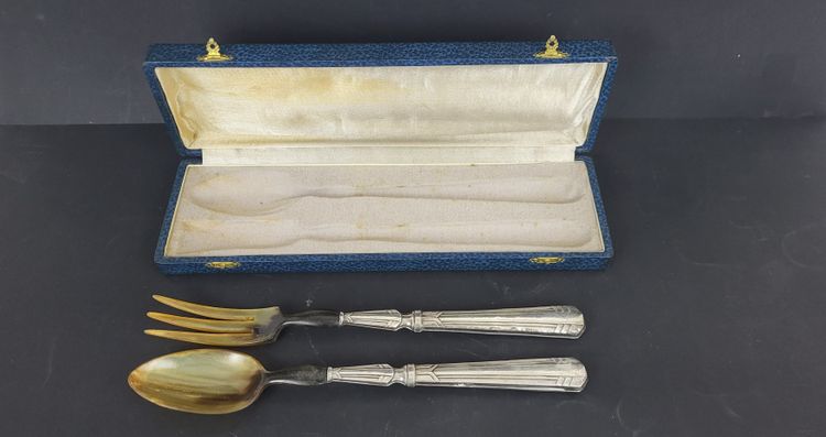 Art Deco Silver Salad Servers (Minerva Hallmark) / Horn