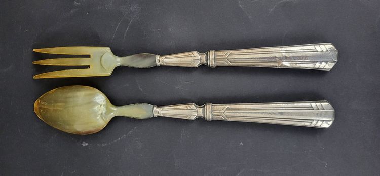 Art Deco Silver Salad Servers (Minerva Hallmark) / Horn