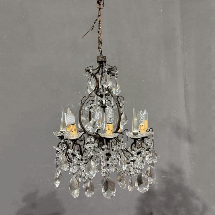 Antico Lampadario Liberty con pendenti