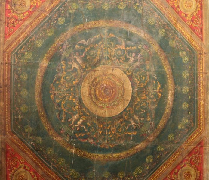 Importante toile peinte, plafond peint, Empire XIXe 