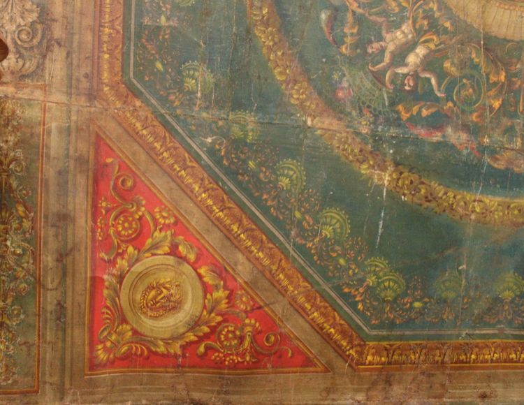 Importante toile peinte, plafond peint, Empire XIXe 