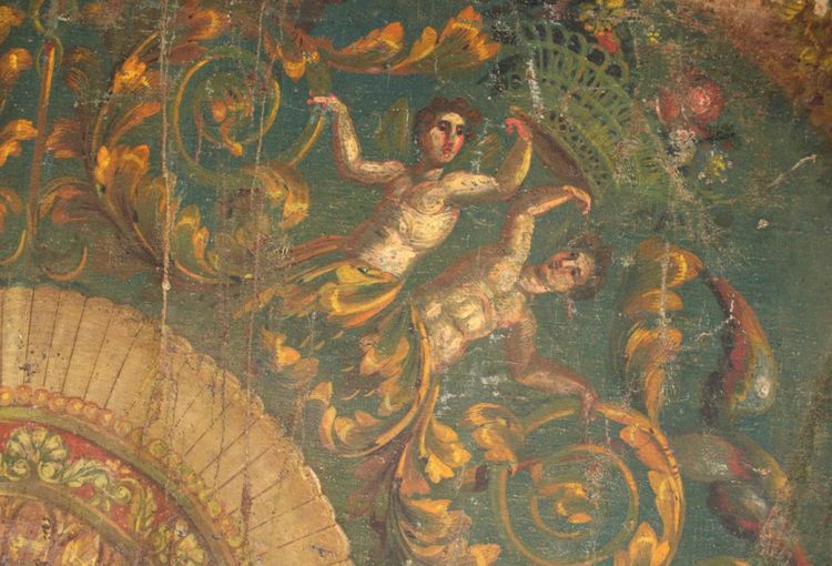 Importante toile peinte, plafond peint, Empire XIXe 