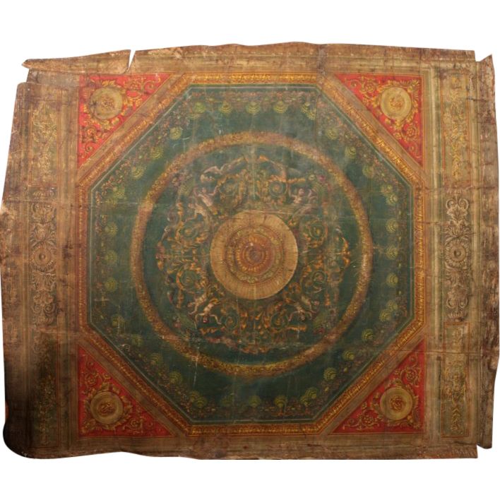 Importante toile peinte, plafond peint, Empire XIXe 