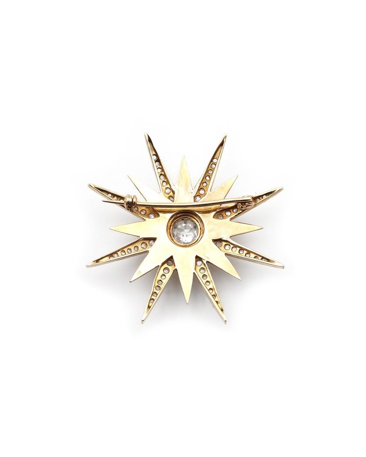 Grande spilla a forma di stella di Napoleone III in oro 18k, gioiello celeste, gioiello antico, diamanti taglio antico 