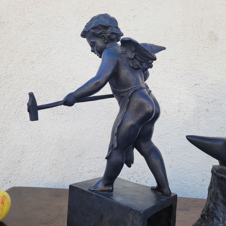 Groupe En Bronze Amours Forgerons, XIXème Siècle