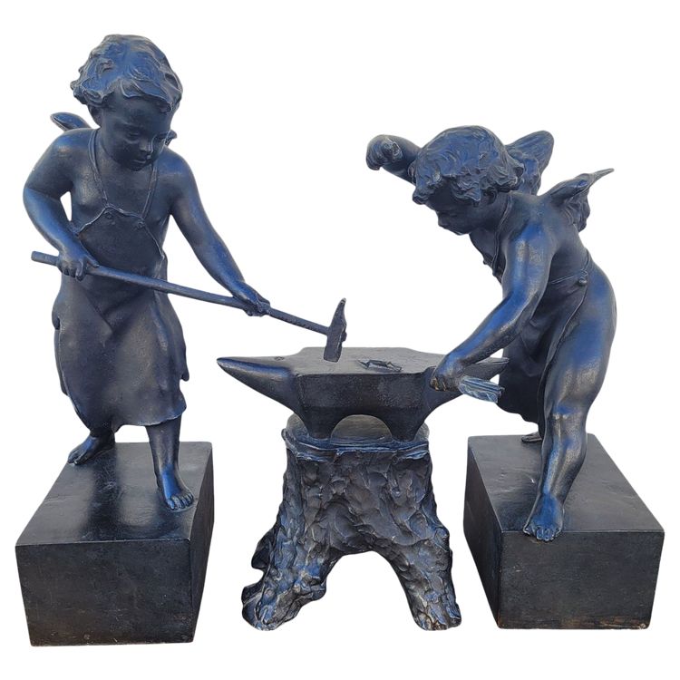 Groupe En Bronze Amours Forgerons, XIXème Siècle