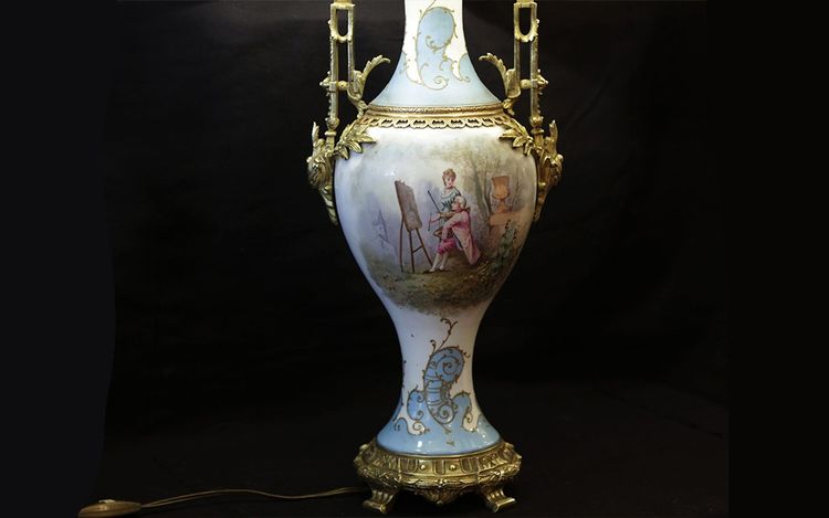 Porcelain and bronze lamp, Art Nouveau
