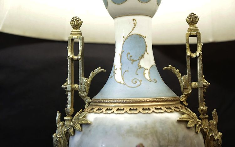 Porcelain and bronze lamp, Art Nouveau