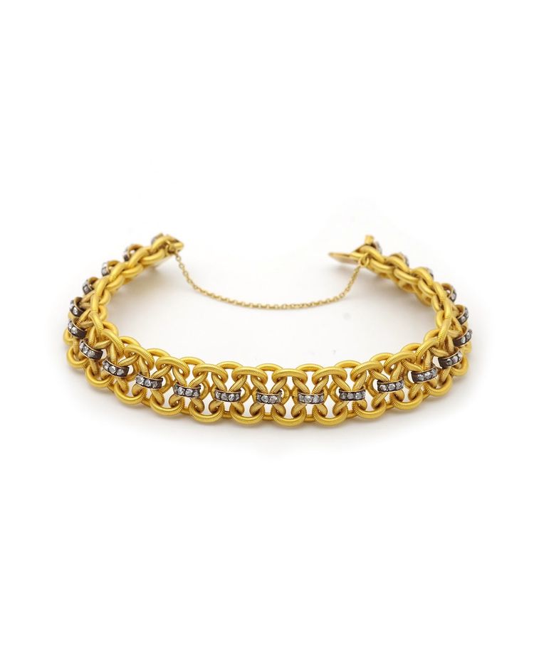 Bracciale Napoleone III in diamanti in oro 18k, diamanti taglio rosa, bracciale antico francese 