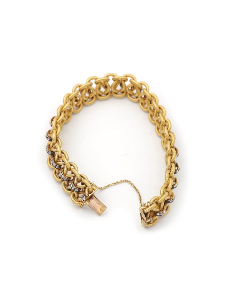 Bracciale Napoleone III in diamanti in oro 18k, diamanti taglio rosa, bracciale antico francese 