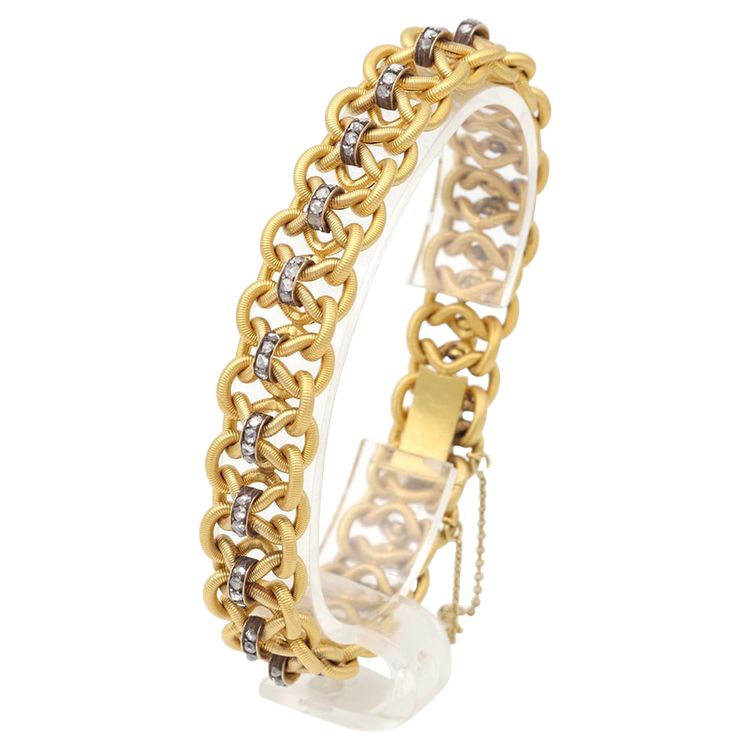 Bracciale Napoleone III in diamanti in oro 18k, diamanti taglio rosa, bracciale antico francese 