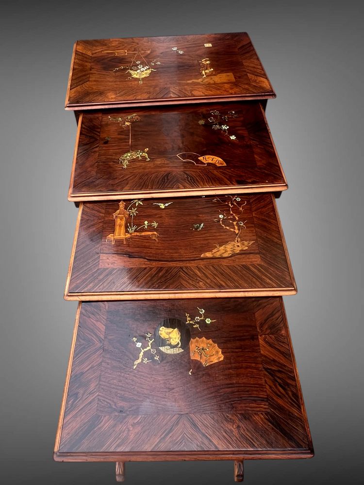 SERIES OF 4 JAPANESE-STYLE NESTING TABLES ATTRIBUTED TO "DAI-NIPPON 1889" IN PARIS