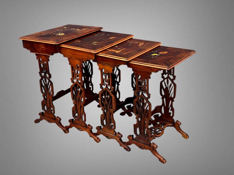 SERIES OF 4 JAPANESE-STYLE NESTING TABLES ATTRIBUTED TO "DAI-NIPPON 1889" IN PARIS
