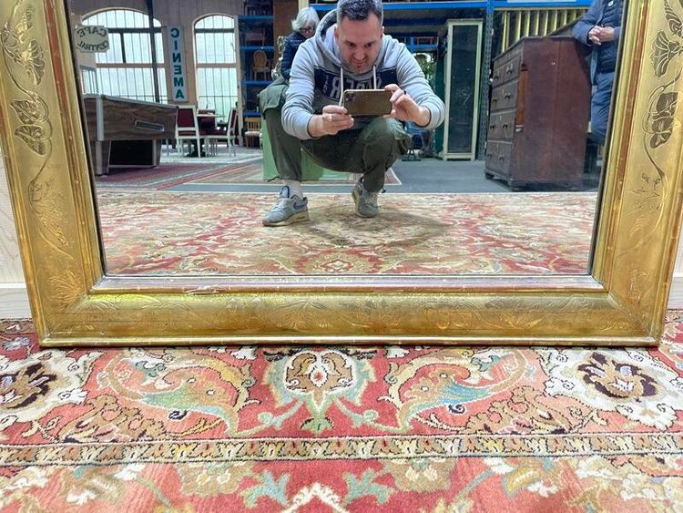 Napoleon III era mirror with a pediment with the gold leaf