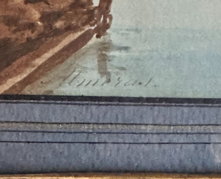 Paesaggio svizzero, riva del lago di A.-M. Almeras. Acquerello del XIX secolo.