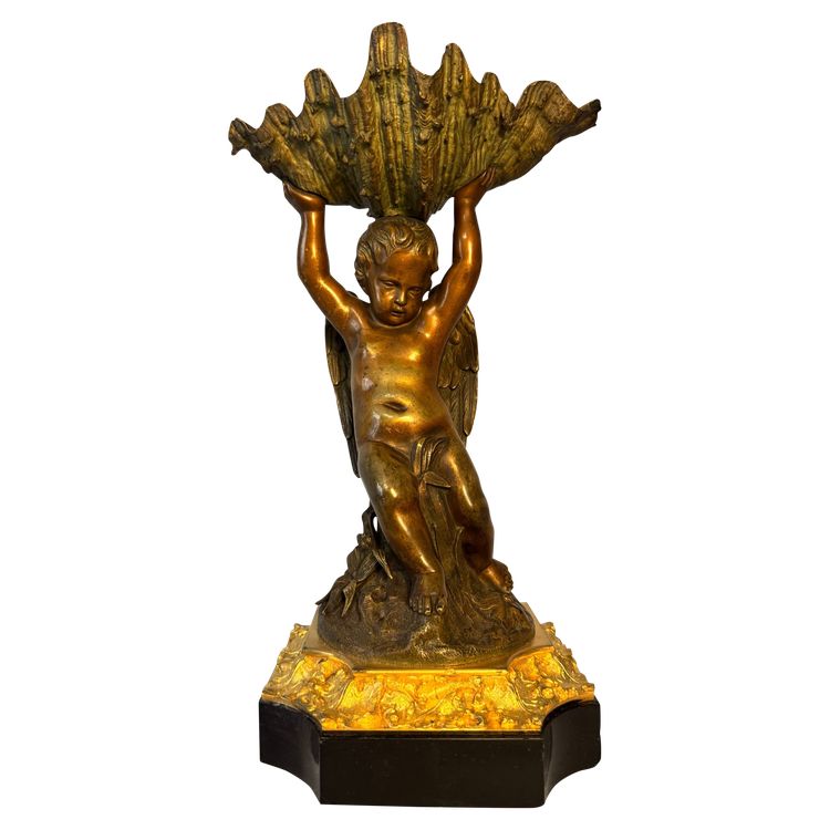 Scultura in bronzo - Angelo con conchiglia - XIX secolo