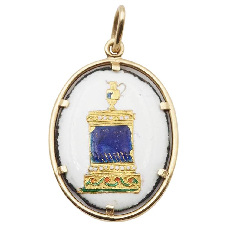 Ciondolo souvenir "All'amicizia" in smalto e oro 18k, targa antica in smalto, smalti