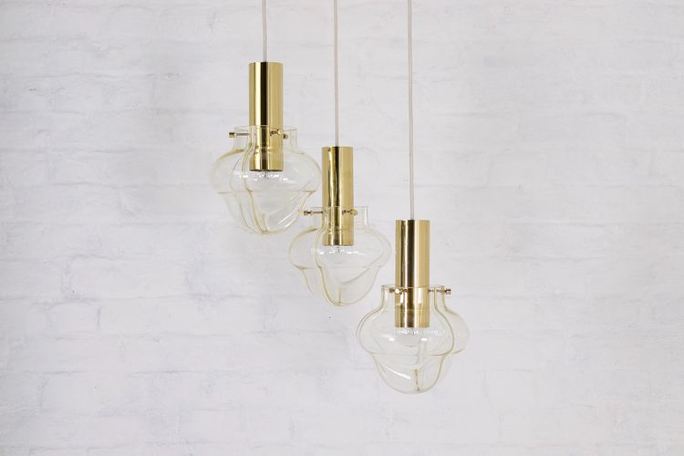 Venini amber three-globe pendant light