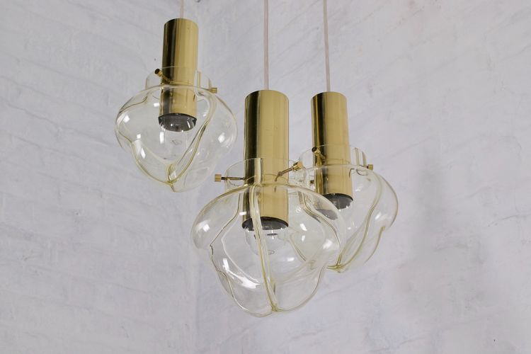 Venini amber three-globe pendant light
