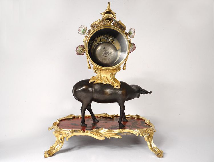Louis XV Buffalo Clock Gilt Bronze Lacquered Wood Chinese Candelabra 18th Century