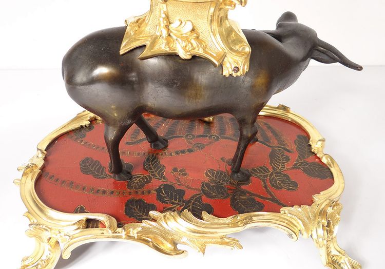 Louis XV Buffalo Clock Gilt Bronze Lacquered Wood Chinese Candelabra 18th Century