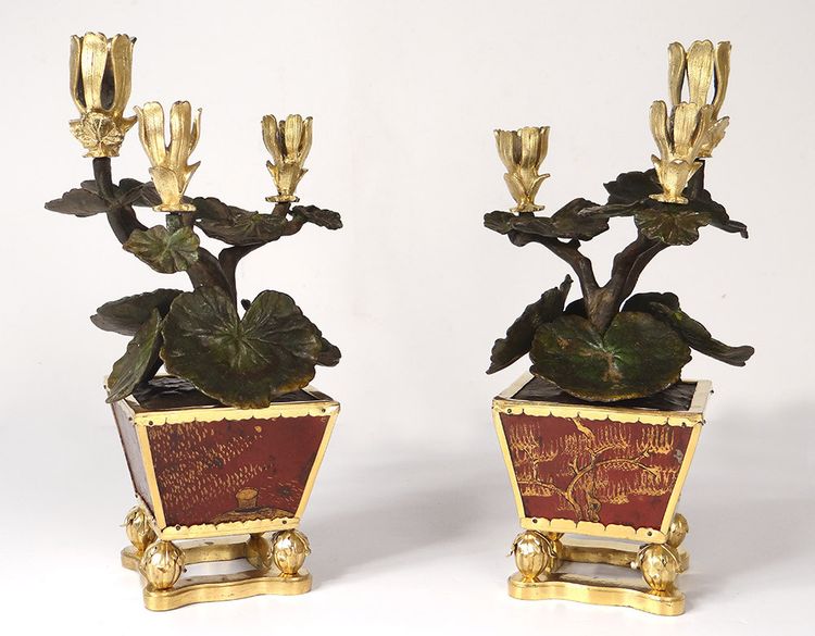 Louis XV Buffalo Clock Gilt Bronze Lacquered Wood Chinese Candelabra 18th Century