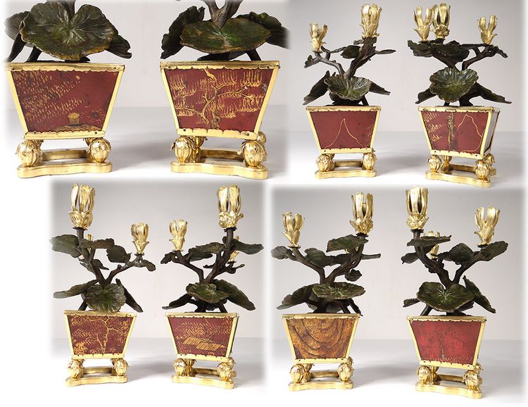 Louis XV Buffalo Clock Gilt Bronze Lacquered Wood Chinese Candelabra 18th Century