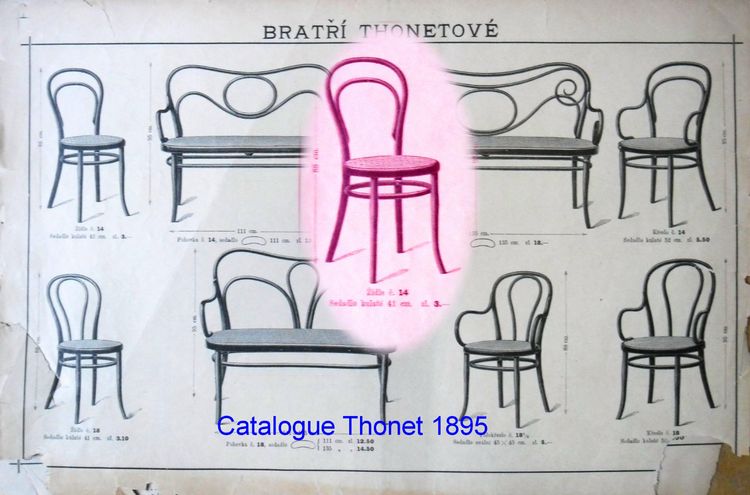 Deux chaises N°14 Thonet assise bois, état original, 1890