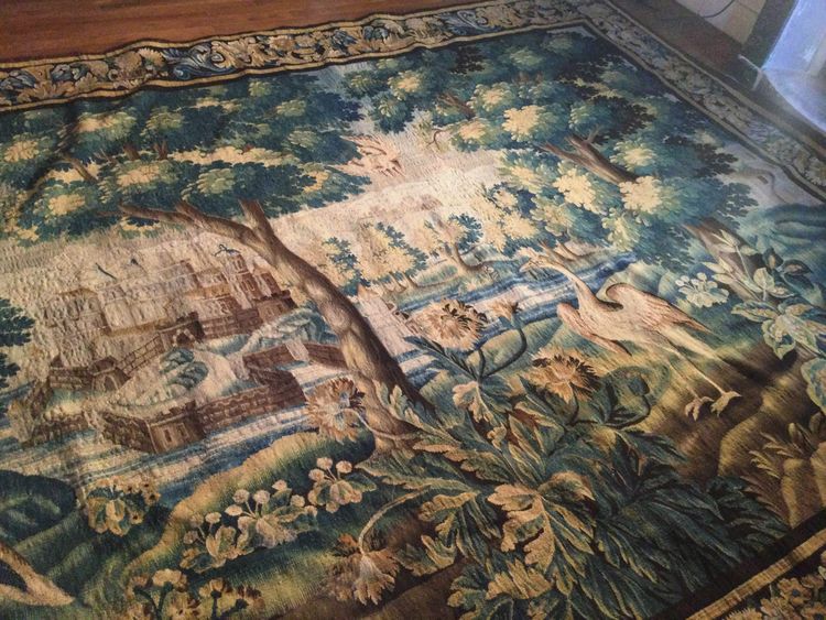 Large Aubusson Tapestry: Greenery at the castle, approximately 5 meters