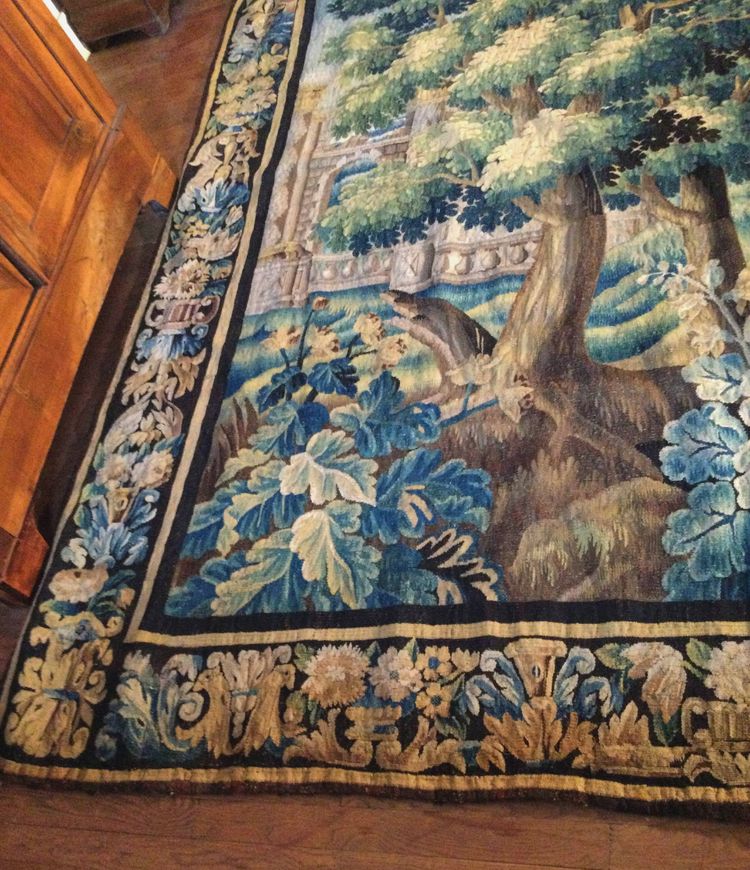 Large Aubusson Tapestry: Greenery at the castle, approximately 5 meters