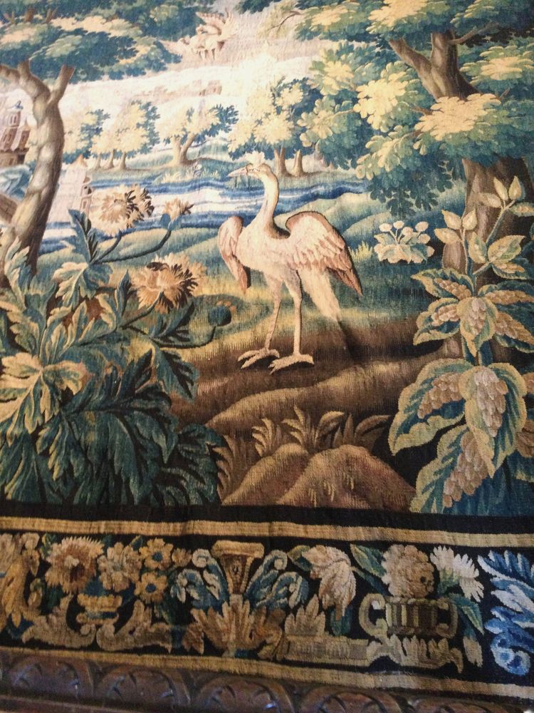 Large Aubusson Tapestry: Greenery at the castle, approximately 5 meters