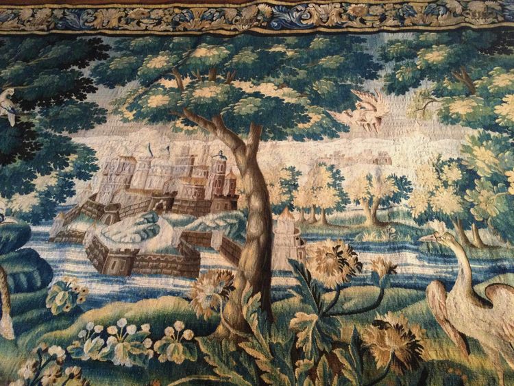 Large Aubusson Tapestry: Greenery at the castle, approximately 5 meters