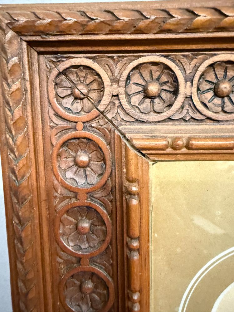 Acquerello firmato Ghuke in cornice noce intagliata arte moderna, 57x44 cm. Ottimo stato